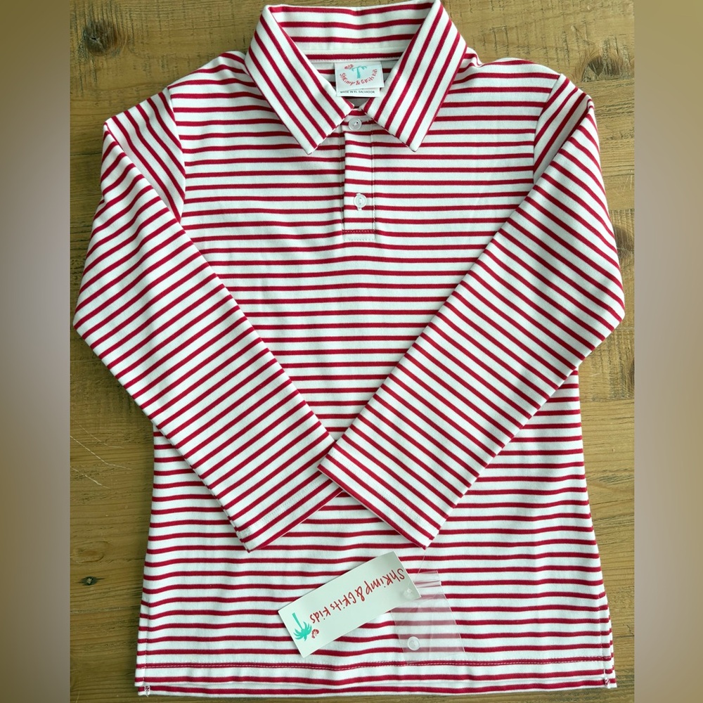 Classic Red and White Striped Kids Polo Christmas shirt